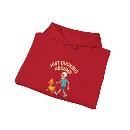 Just Ducking Around – Funny Skeleton Walking Duck | Funny Graphic Hoodie – S Hoodie by Printify
