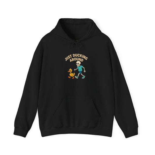 Just Ducking Around – Funny Skeleton Walking Duck | Funny Graphic Hoodie – S Hoodie by Printify