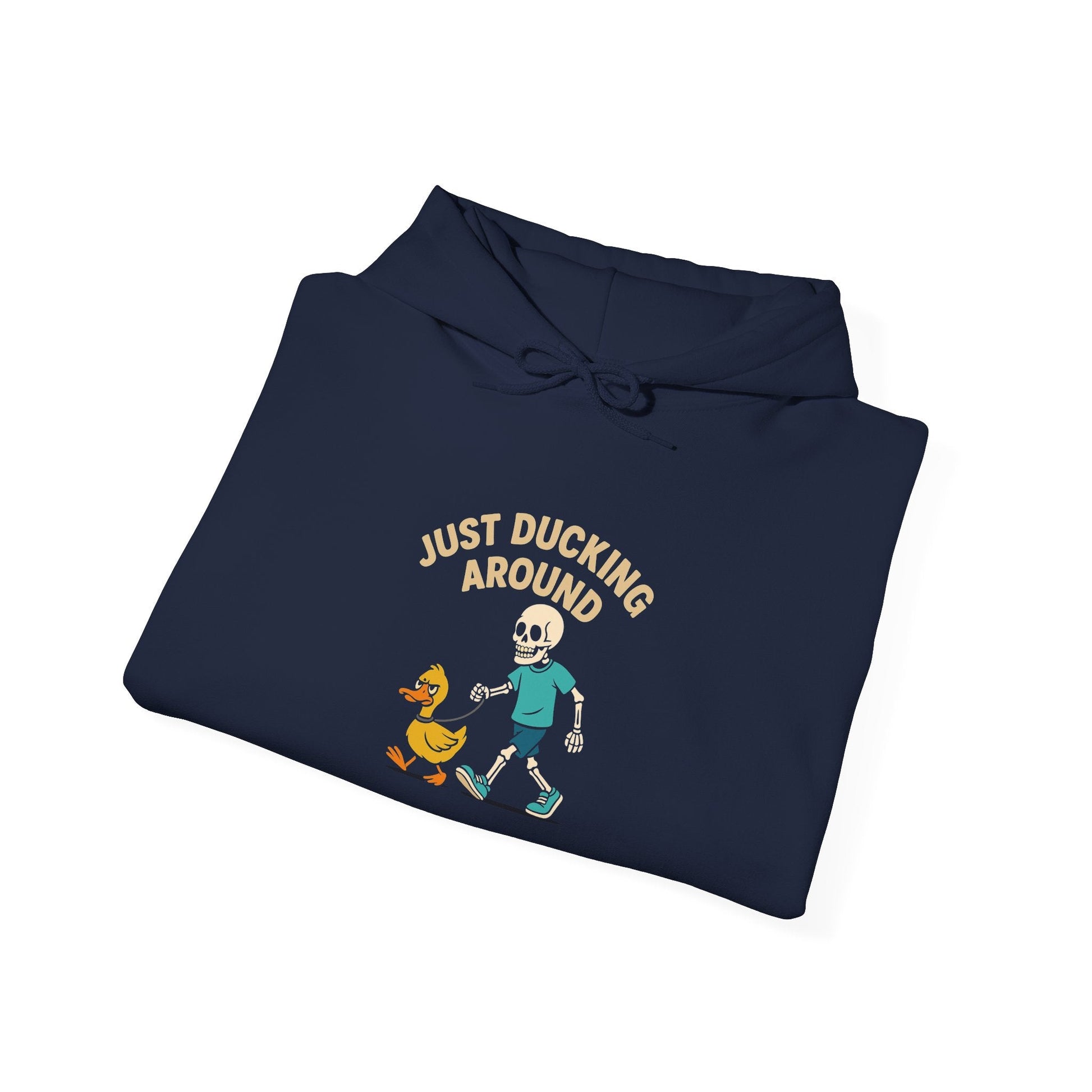 Just Ducking Around – Funny Skeleton Walking Duck | Funny Graphic Hoodie – S Hoodie by Printify