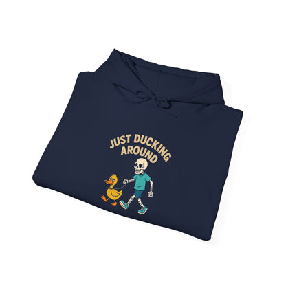 Just Ducking Around – Funny Skeleton Walking Duck | Funny Graphic Hoodie – S Hoodie by Printify