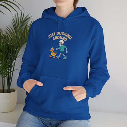 Just Ducking Around – Funny Skeleton Walking Duck | Funny Graphic Hoodie – S Hoodie by Printify