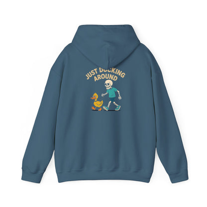 Just Ducking Around – Funny Skeleton Walking Duck | Funny Graphic Hoodie – S Hoodie by Printify