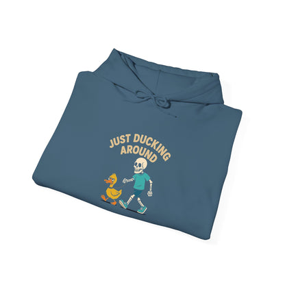 Just Ducking Around – Funny Skeleton Walking Duck | Funny Graphic Hoodie – S Hoodie by Printify
