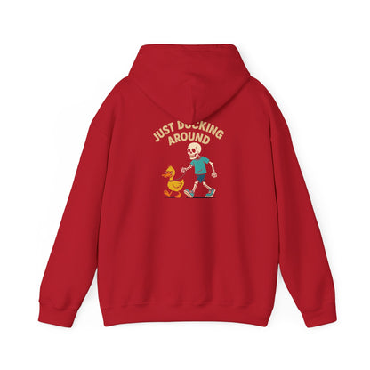 Just Ducking Around – Funny Skeleton Walking Duck | Funny Graphic Hoodie – S Hoodie by Printify