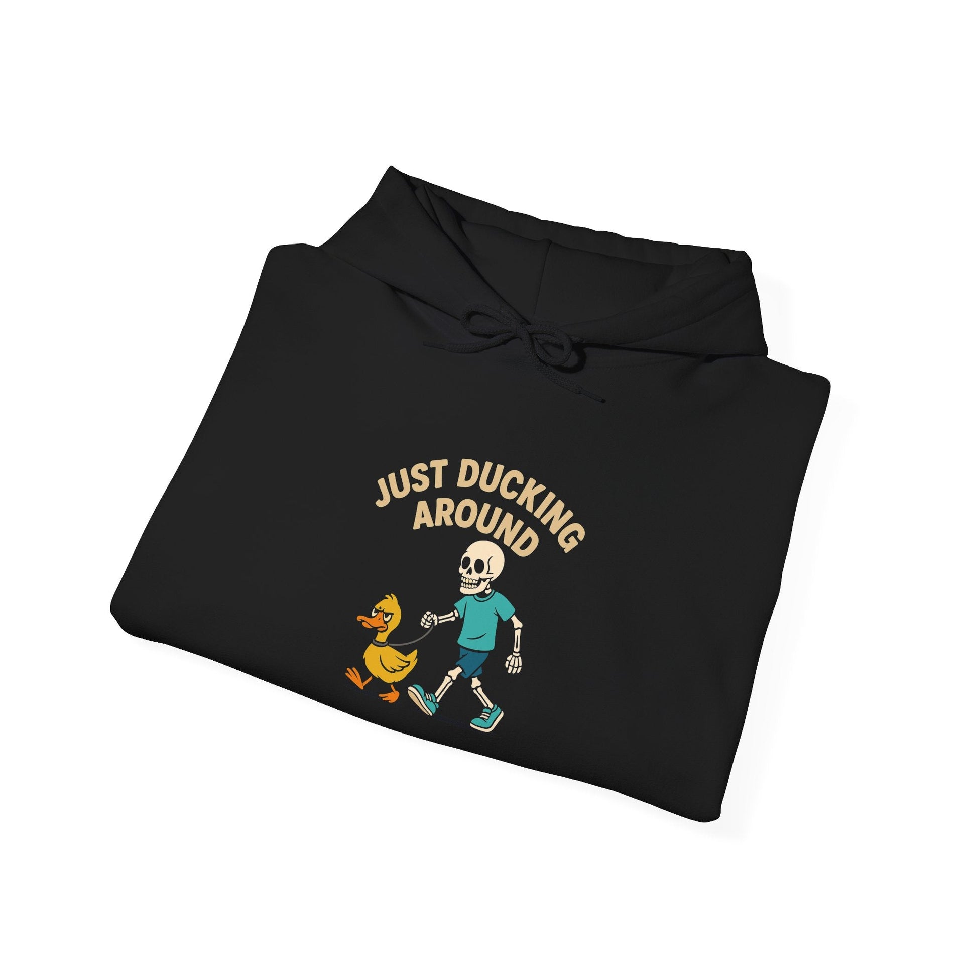Just Ducking Around – Funny Skeleton Walking Duck | Funny Graphic Hoodie – S Hoodie by Printify