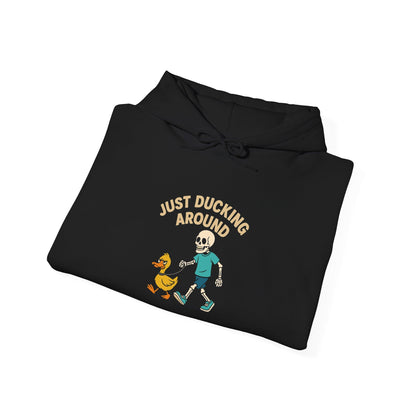 Just Ducking Around – Funny Skeleton Walking Duck | Funny Graphic Hoodie – S Hoodie by Printify
