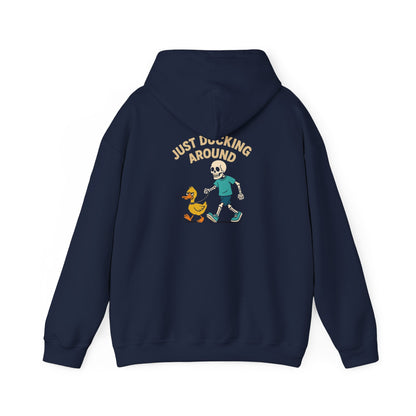 Just Ducking Around – Funny Skeleton Walking Duck | Funny Graphic Hoodie – S Hoodie by Printify