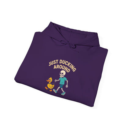 Just Ducking Around – Funny Skeleton Walking Duck | Funny Graphic Hoodie – S Hoodie by Printify