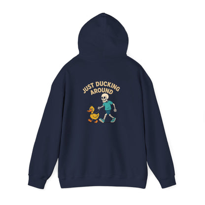 Just Ducking Around – Funny Skeleton Walking Duck | Funny Graphic Hoodie – S Hoodie by Printify