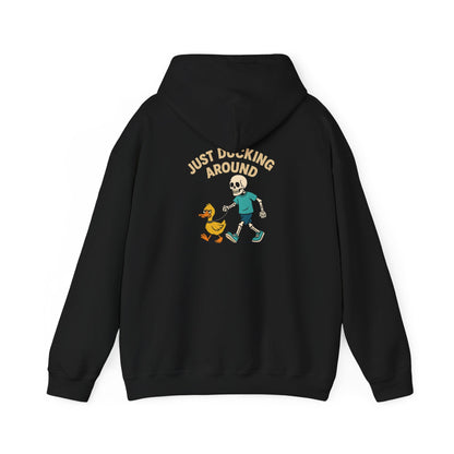 Just Ducking Around – Funny Skeleton Walking Duck | Funny Graphic Hoodie – S Hoodie by Printify