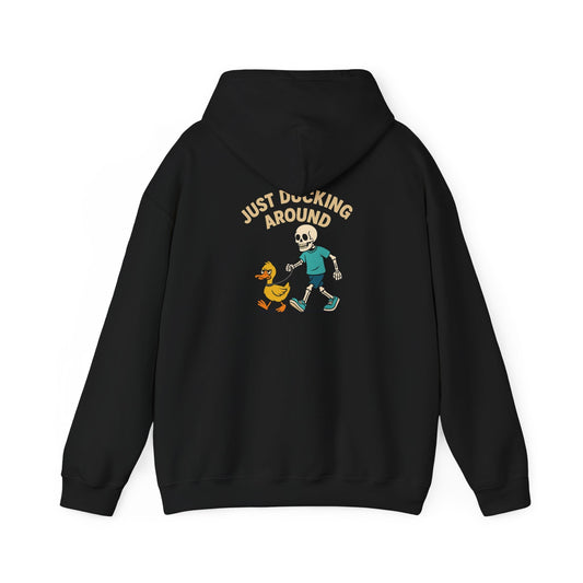 Just Ducking Around – Funny Skeleton Walking Duck | Funny Graphic Hoodie – S Hoodie by Printify