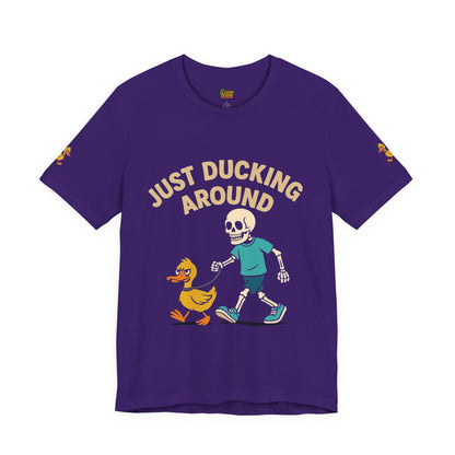 Just Ducking Around – Funny Skeleton Walking Duck Shirt | Bold Humor Tee – Team Purple T-Shirt for Best Sellers (25 view)
