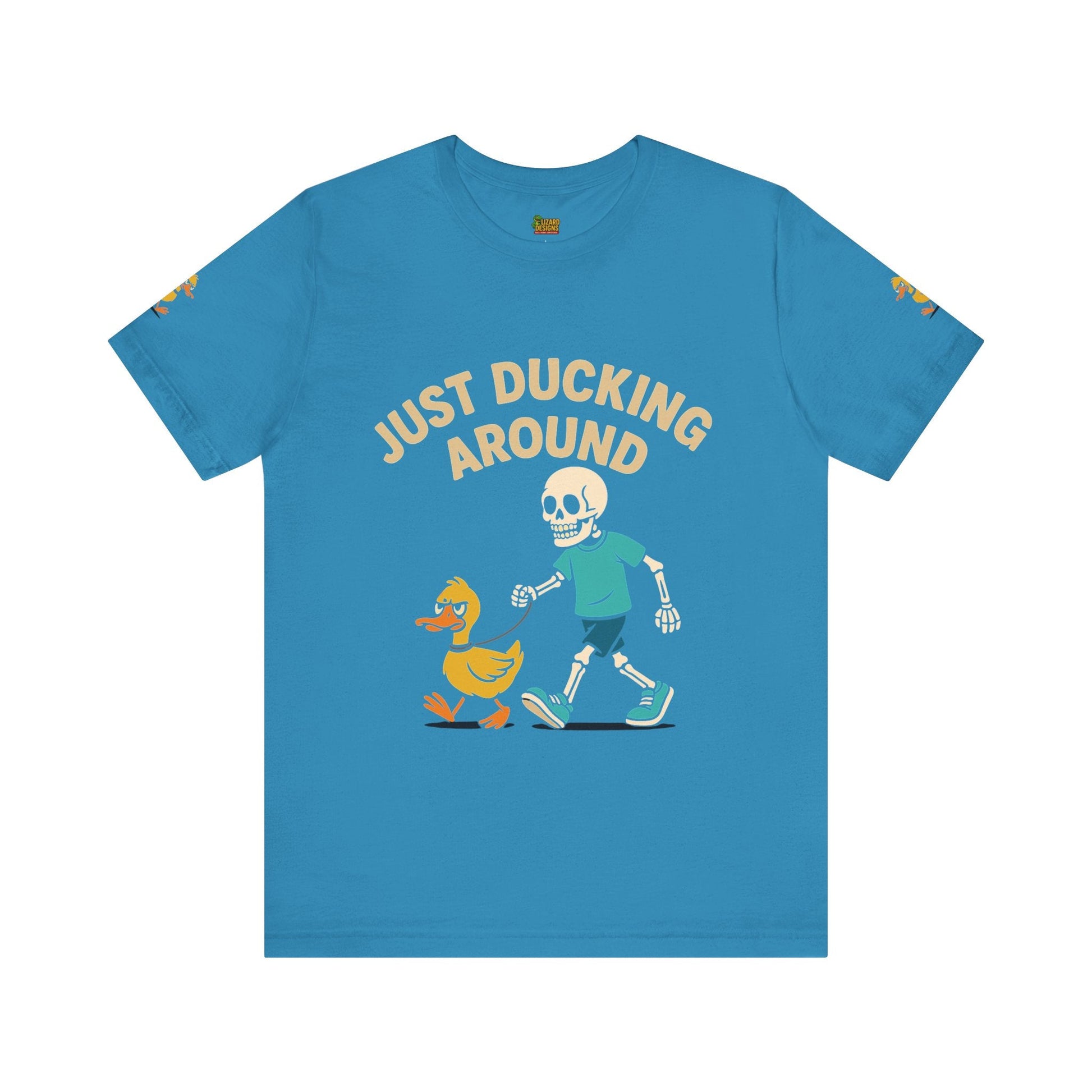 Just Ducking Around – Funny Skeleton Walking Duck Shirt | Bold Humor Tee – Aqua T-Shirt by Printify