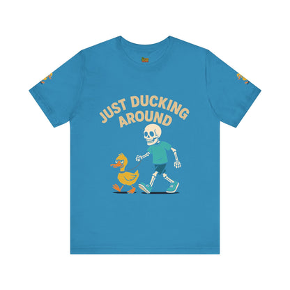 Just Ducking Around – Funny Skeleton Walking Duck Shirt | Bold Humor Tee – Aqua T-Shirt by Printify