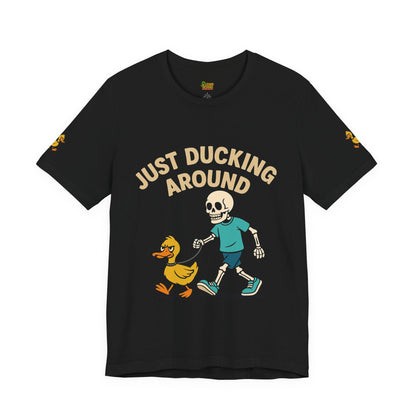 Just Ducking Around – Funny Skeleton Walking Duck Shirt | Bold Humor Tee – Black T-Shirt for Best Sellers (5 view)