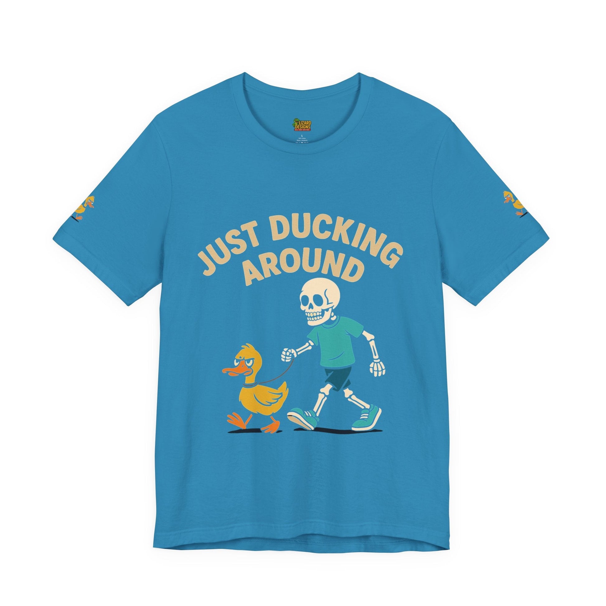 Just Ducking Around – Funny Skeleton Walking Duck Shirt | Bold Humor Tee – Aqua T-Shirt for Best Sellers (10 view)