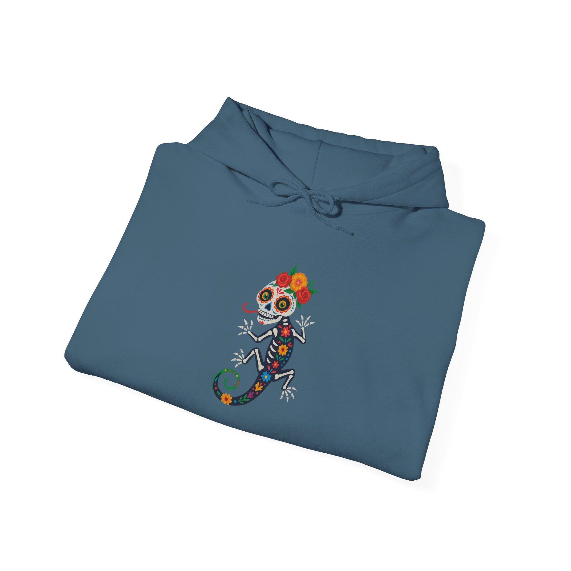 La Lagartija Viva – Sugar Skull Lizard Hooded Sweatshirt with Day of the Dead Vibes | Lizard Designs – S Hoodie by Printify