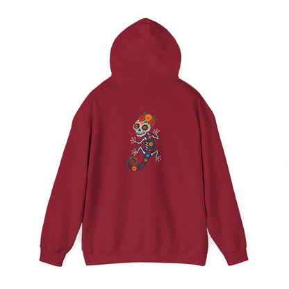 La Lagartija Viva – Sugar Skull Lizard Hooded Sweatshirt with Day of the Dead Vibes | Lizard Designs – S Hoodie by Printify