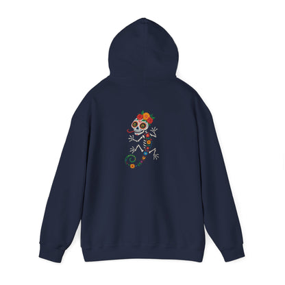 La Lagartija Viva – Sugar Skull Lizard Hooded Sweatshirt with Day of the Dead Vibes | Lizard Designs – S Hoodie by Printify