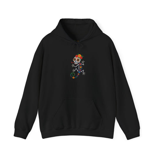 La Lagartija Viva – Sugar Skull Lizard Hooded Sweatshirt with Day of the Dead Vibes | Lizard Designs – S Hoodie by Printify