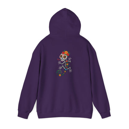 La Lagartija Viva – Sugar Skull Lizard Hooded Sweatshirt with Day of the Dead Vibes | Lizard Designs – S Hoodie by Printify