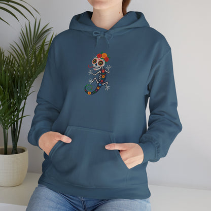 La Lagartija Viva – Sugar Skull Lizard Hooded Sweatshirt with Day of the Dead Vibes | Lizard Designs – S Hoodie by Printify