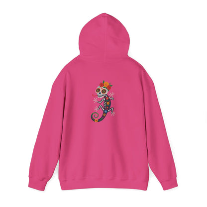 La Lagartija Viva – Sugar Skull Lizard Hooded Sweatshirt with Day of the Dead Vibes | Lizard Designs – S Hoodie by Printify