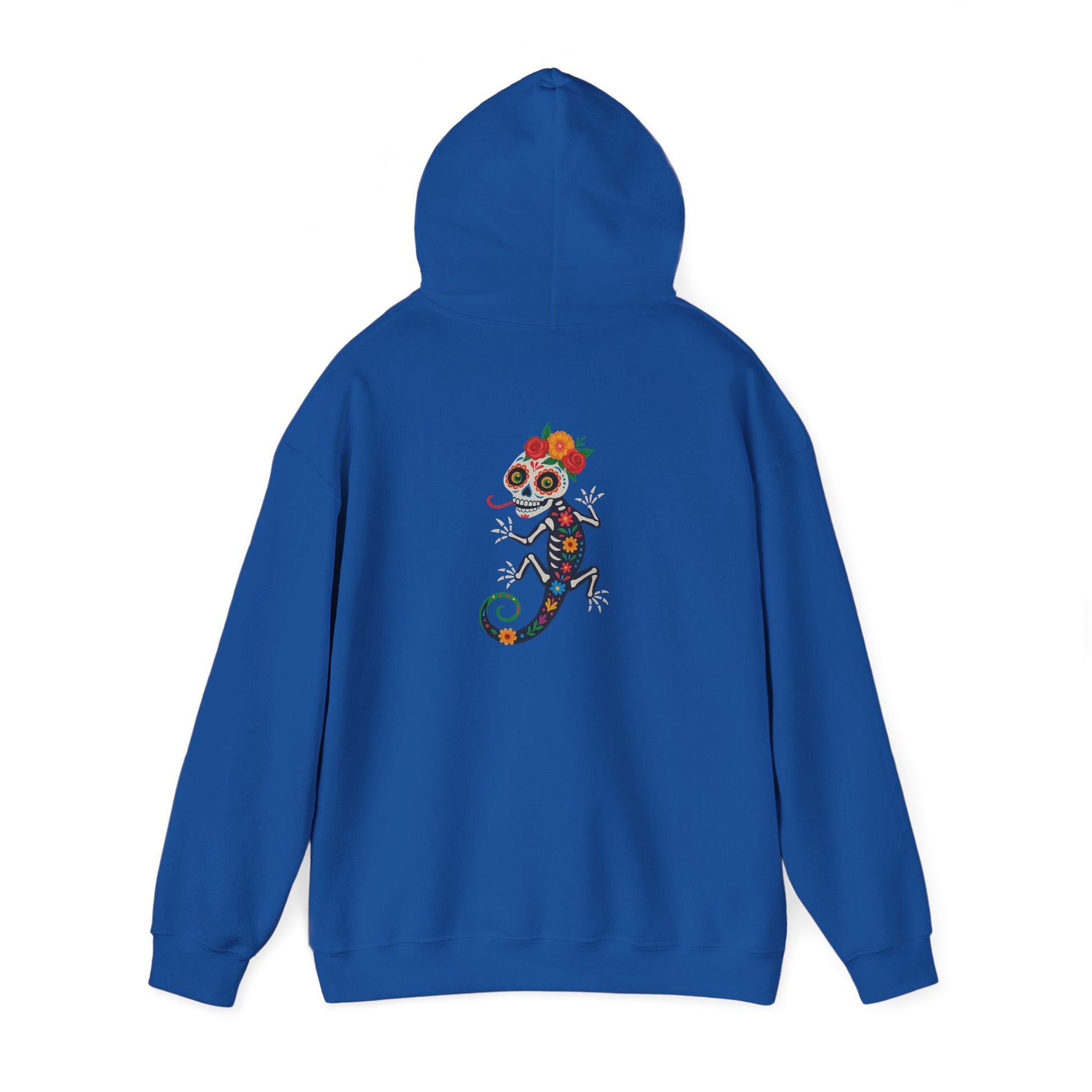 La Lagartija Viva – Sugar Skull Lizard Hooded Sweatshirt with Day of the Dead Vibes | Lizard Designs – S Hoodie by Printify