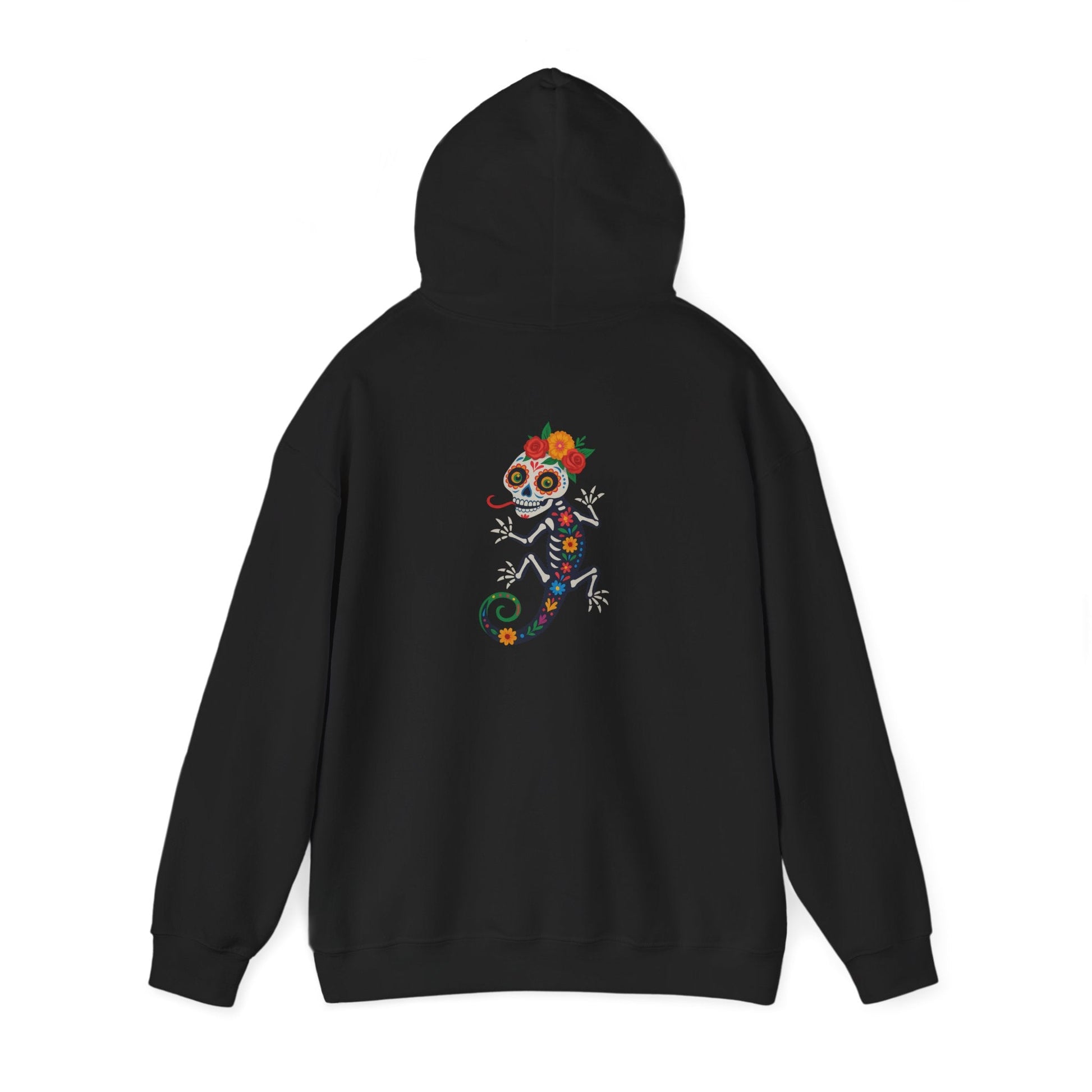 La Lagartija Viva – Sugar Skull Lizard Hooded Sweatshirt with Day of the Dead Vibes | Lizard Designs – S Hoodie by Printify