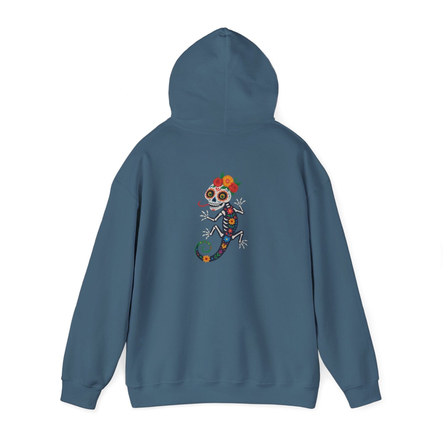 La Lagartija Viva – Sugar Skull Lizard Hooded Sweatshirt with Day of the Dead Vibes | Lizard Designs – S Hoodie by Printify