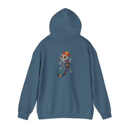 La Lagartija Viva – Sugar Skull Lizard Hooded Sweatshirt with Day of the Dead Vibes | Lizard Designs – S Hoodie by Printify