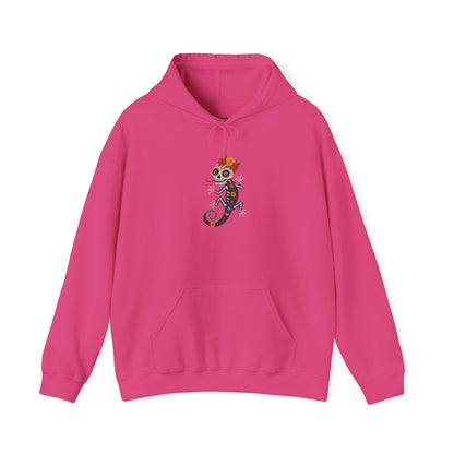La Lagartija Viva – Sugar Skull Lizard Hooded Sweatshirt with Day of the Dead Vibes | Lizard Designs – S Hoodie by Printify