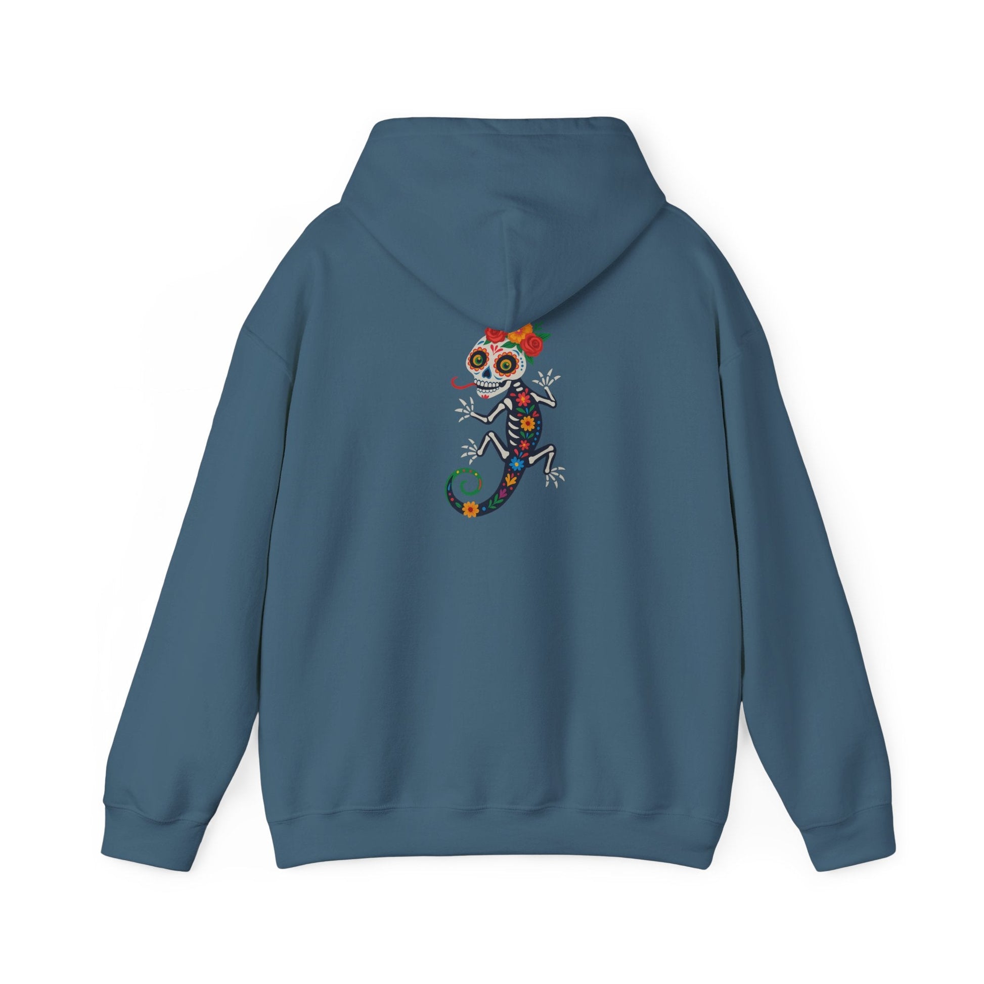 La Lagartija Viva – Sugar Skull Lizard Hooded Sweatshirt with Day of the Dead Vibes | Lizard Designs – S Hoodie by Printify
