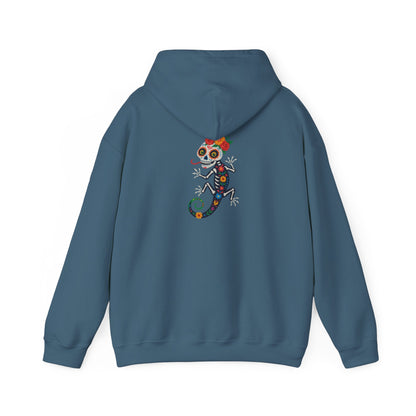 La Lagartija Viva – Sugar Skull Lizard Hooded Sweatshirt with Day of the Dead Vibes | Lizard Designs – S Hoodie by Printify