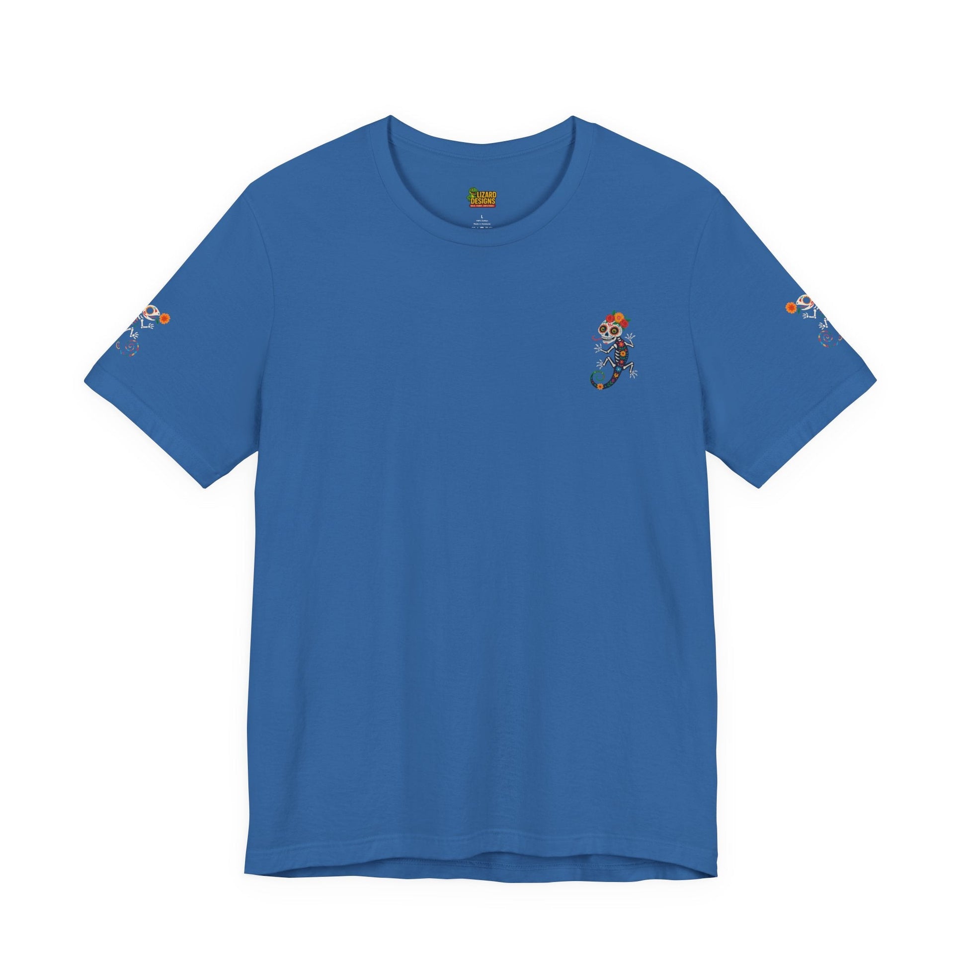 La Lagartija Viva – Sugar Skull Lizard Tee with Day of the Dead Vibes | Unisex Halloween Shirt – Oxblood Black T-Shirt for artsy apparel (43 view)