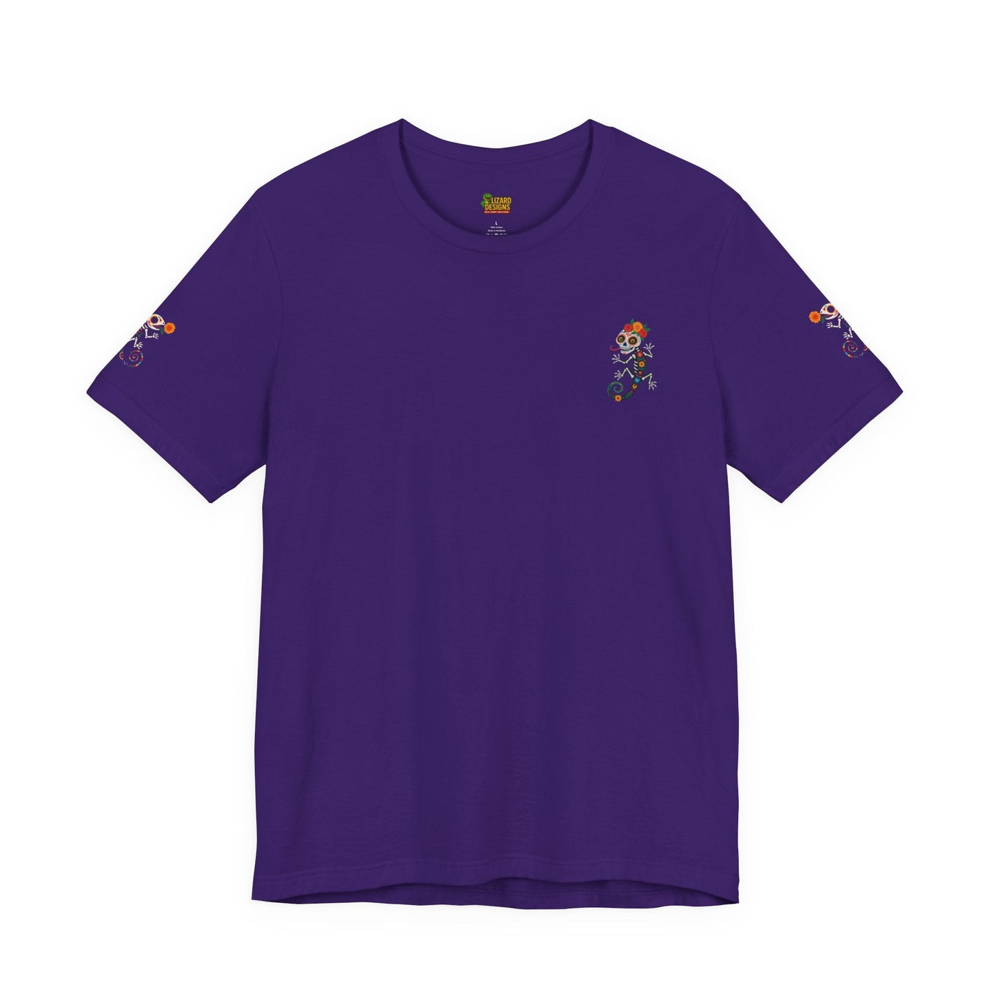 La Lagartija Viva – Sugar Skull Lizard Tee with Day of the Dead Vibes | Unisex Halloween Shirt – Oxblood Black T-Shirt for artsy apparel (61 view)