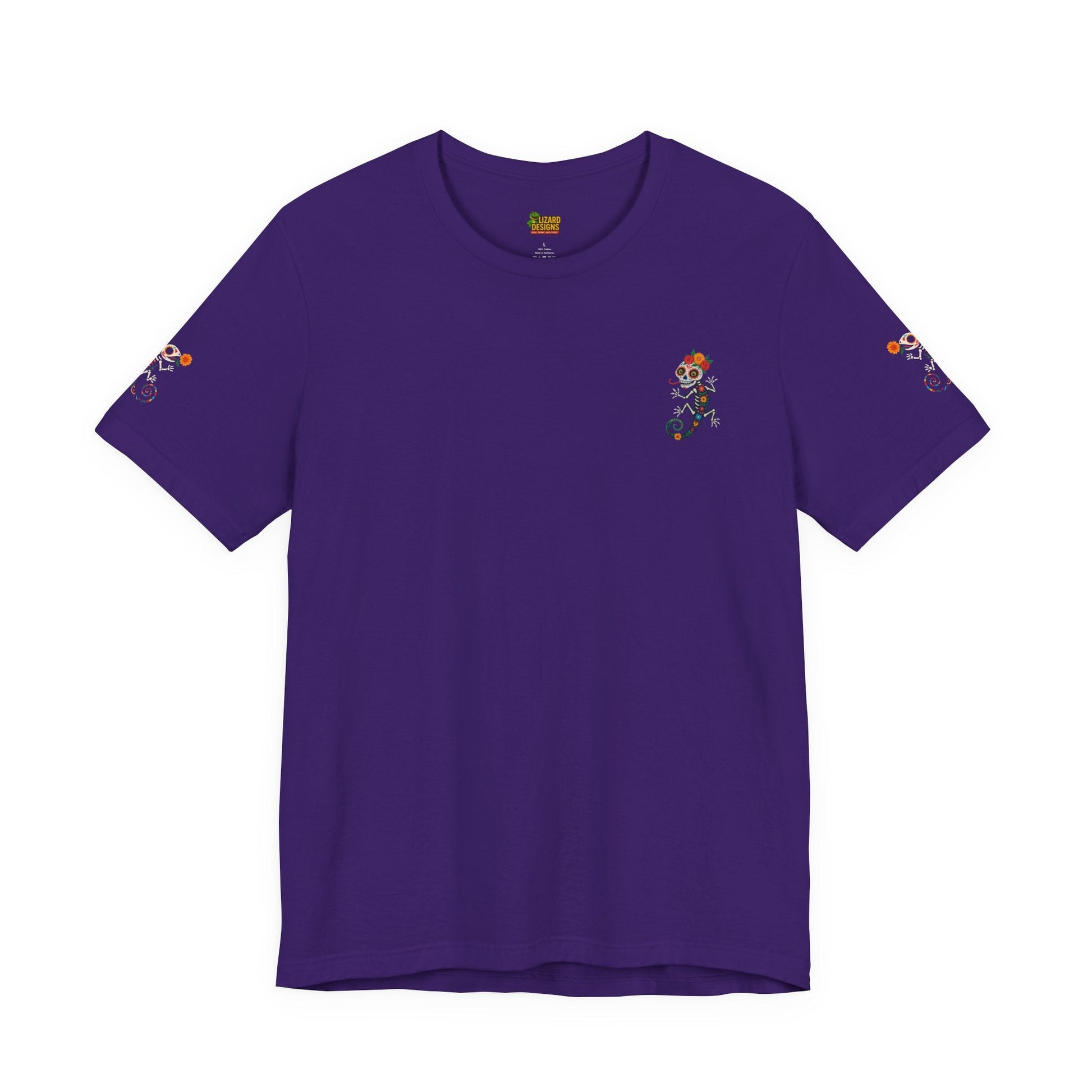 La Lagartija Viva – Sugar Skull Lizard Tee with Day of the Dead Vibes | Unisex Halloween Shirt – Oxblood Black T-Shirt for artsy apparel (61 view)