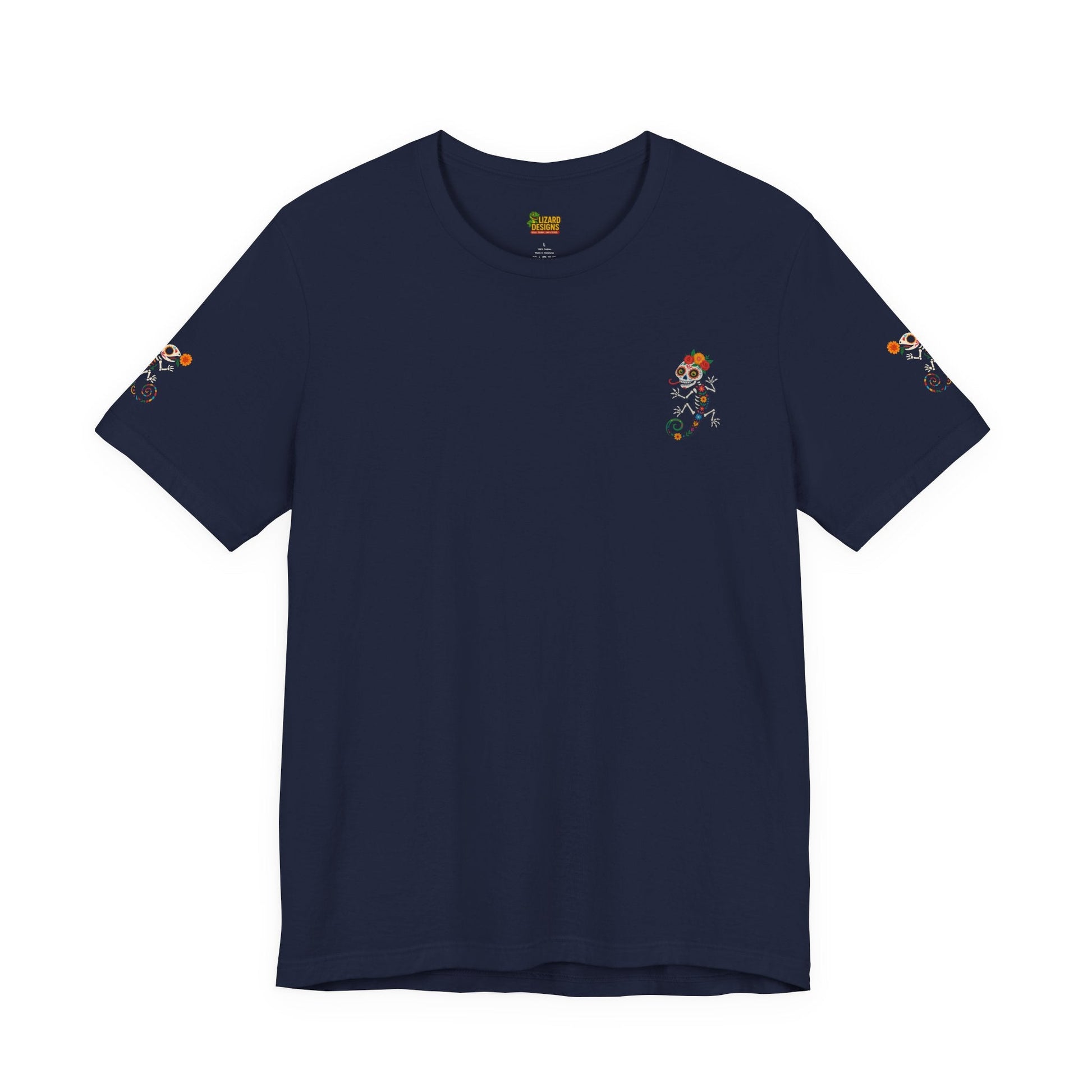 La Lagartija Viva – Sugar Skull Lizard Tee with Day of the Dead Vibes | Unisex Halloween Shirt – Oxblood Black T-Shirt for artsy apparel (55 view)