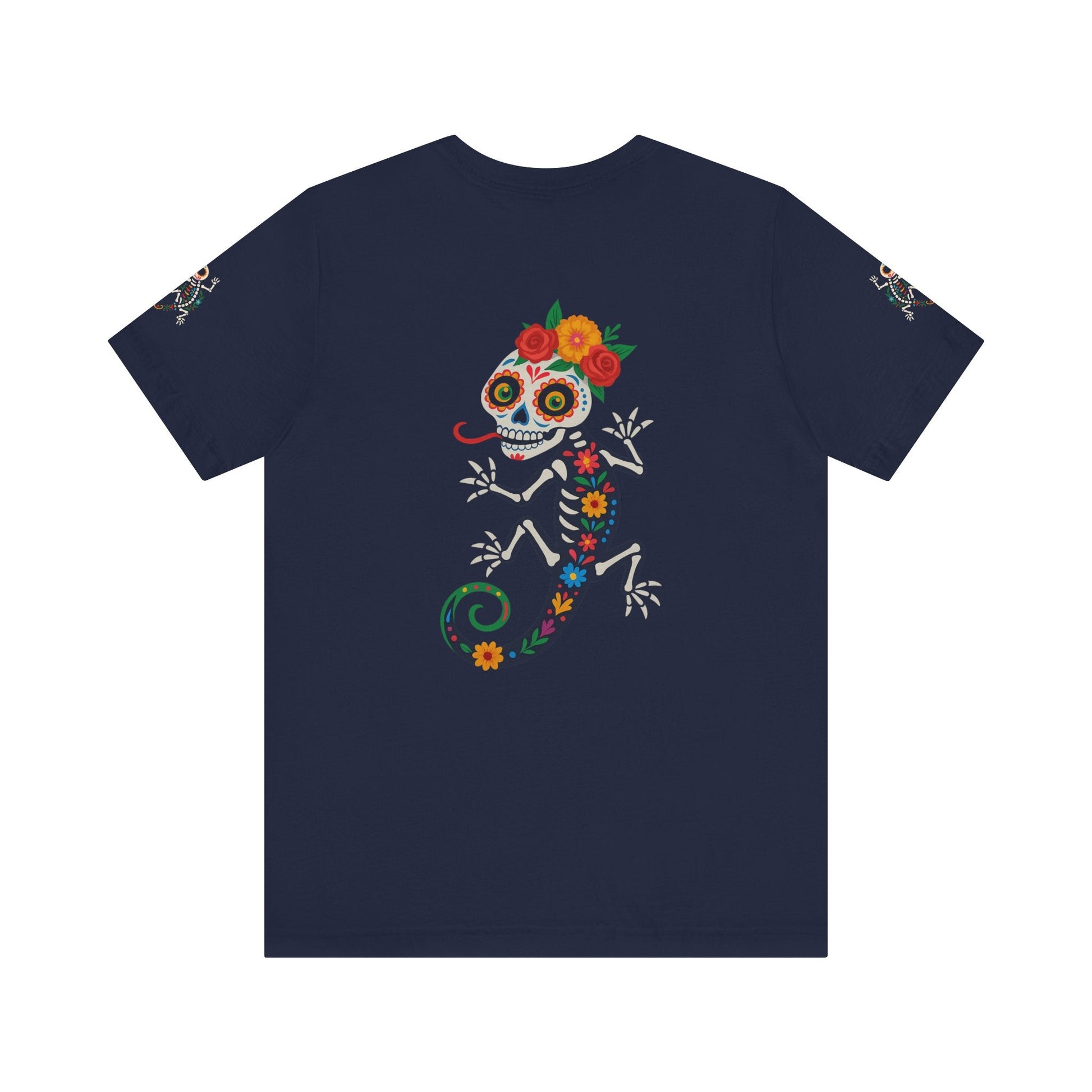 La Lagartija Viva – Sugar Skull Lizard Tee with Day of the Dead Vibes | Unisex Halloween Shirt – Oxblood Black T-Shirt for artsy apparel (54 view)