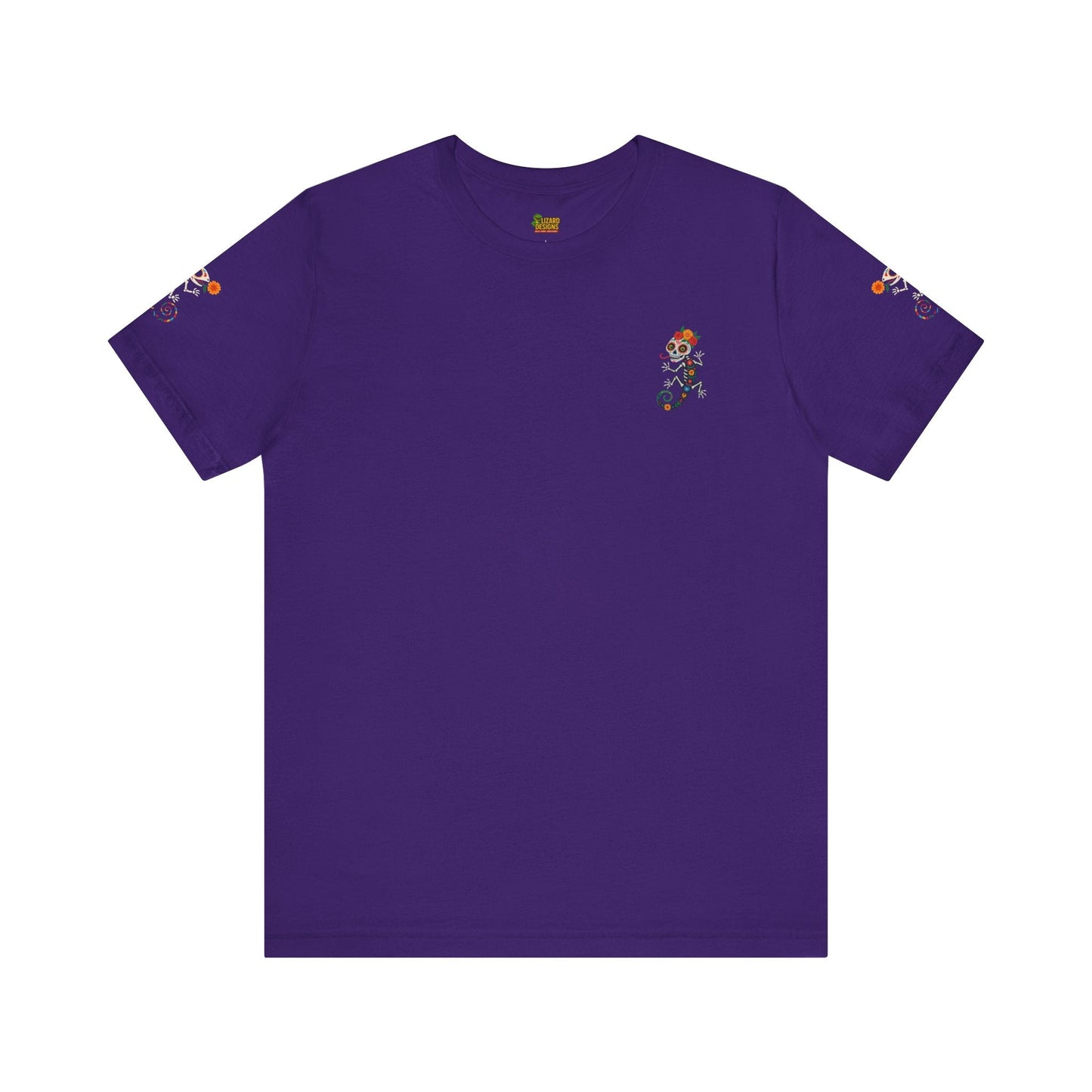 La Lagartija Viva – Sugar Skull Lizard Tee with Day of the Dead Vibes | Unisex Halloween Shirt – Team Purple T-Shirt for artsy apparel (9 view)