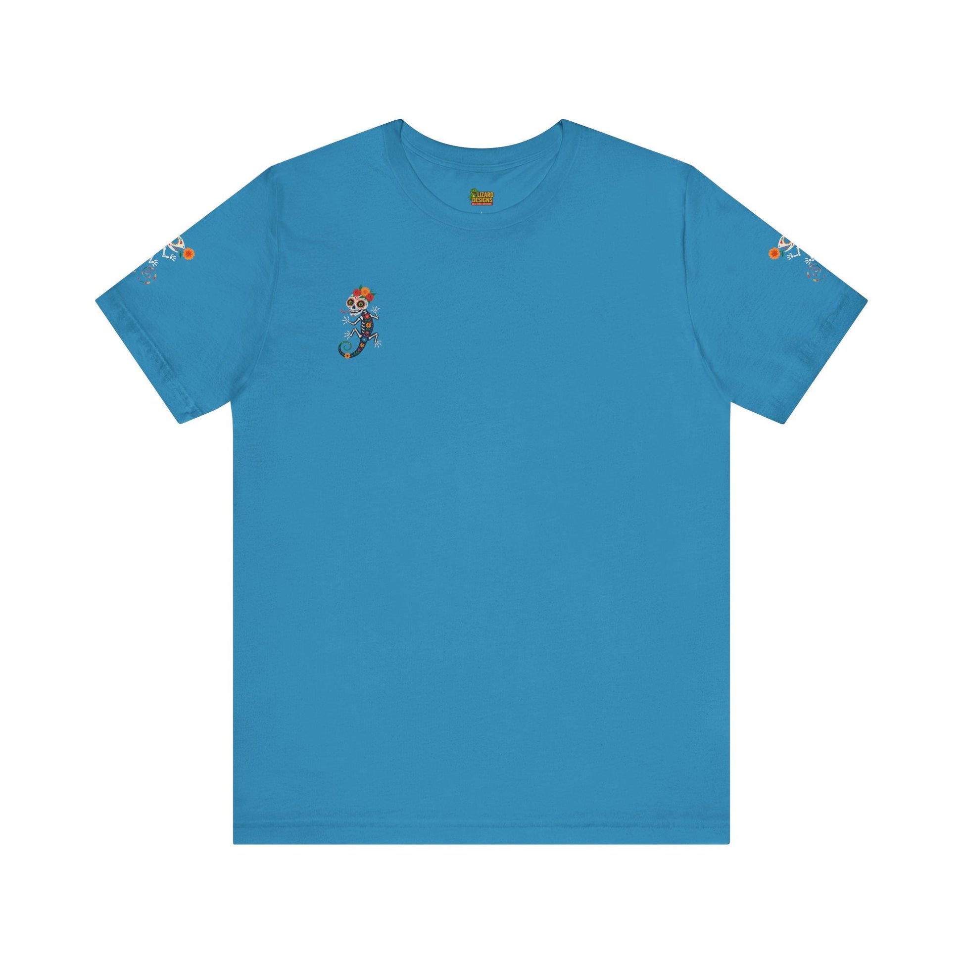 La Lagartija Viva – Sugar Skull Lizard Tee with Day of the Dead Vibes | Unisex Halloween Shirt – Aqua T-Shirt by Printify