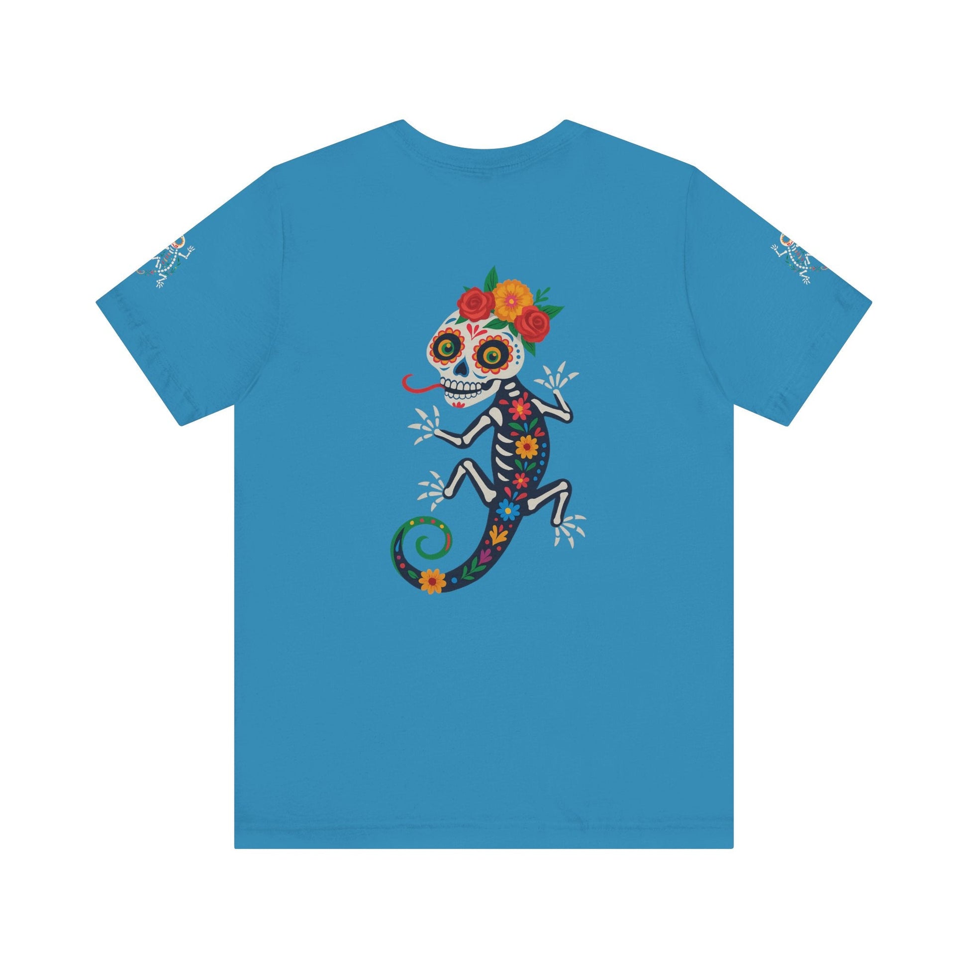 La Lagartija Viva – Sugar Skull Lizard Tee with Day of the Dead Vibes | Unisex Halloween Shirt – Oxblood Black T-Shirt by Printify