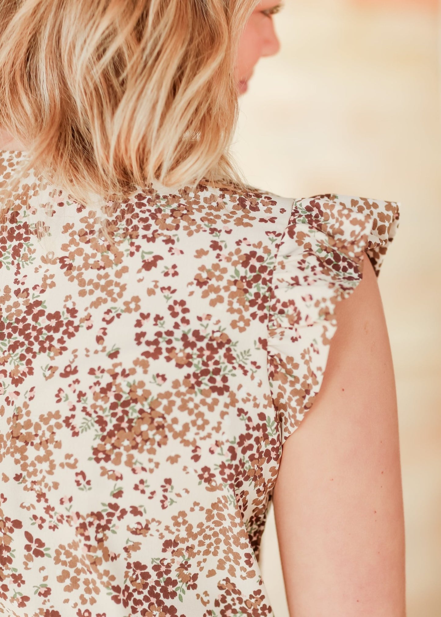 Leanne Ruffle Cap Sleeve Top – Camel IC Tops for glow - up collection (6 view)