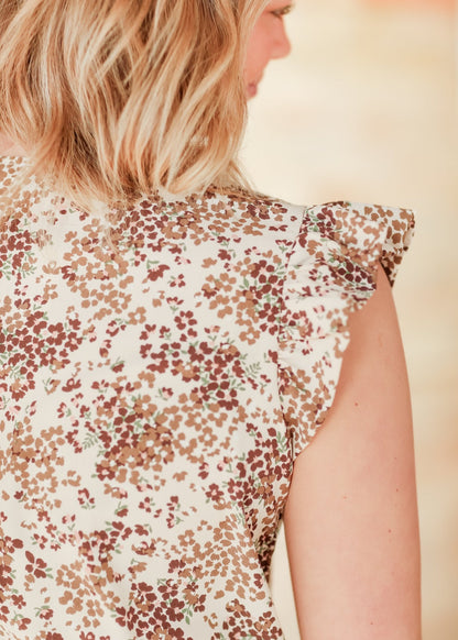 Leanne Ruffle Cap Sleeve Top – Camel IC Tops for glow - up collection (6 view)