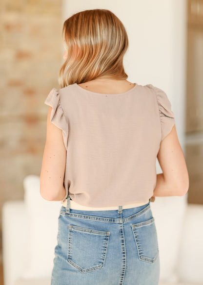 Leanne Ruffle Cap Sleeve Top – Camel IC Tops for glow - up collection (10 view)