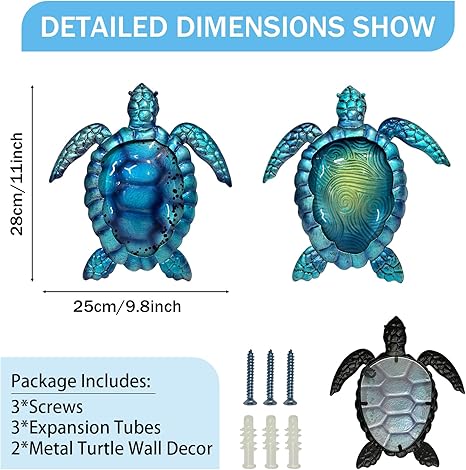 Liffy Metal Turtle Wall Art Decor Ocean Wall Hanging Coastal – Blue&Green Wall Art for coastaldesign (2 view)