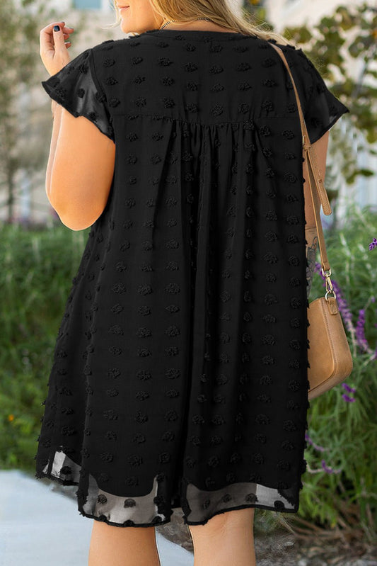 Lilith Plus Size Dotty Textured Ruffled Dress – Black Plus Size/Plus Size Dresses/Plus Size Mini Dresses for Shopify Collective (2 view)