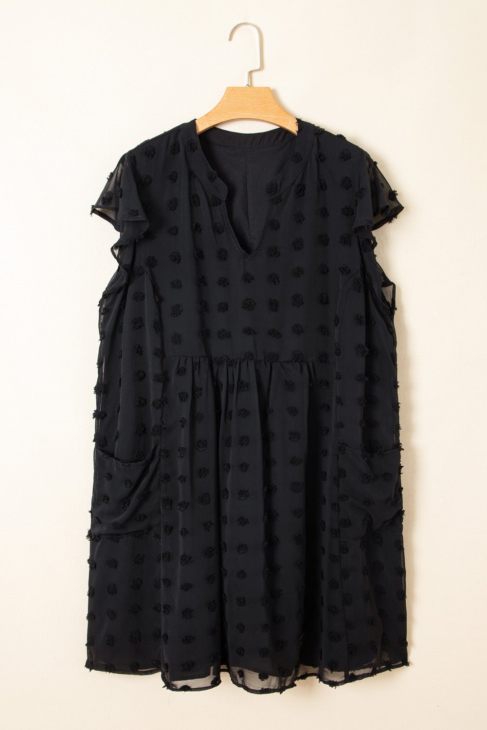 Lilith Plus Size Dotty Textured Ruffled Dress – Black Plus Size/Plus Size Dresses/Plus Size Mini Dresses for Shopify Collective (3 view)