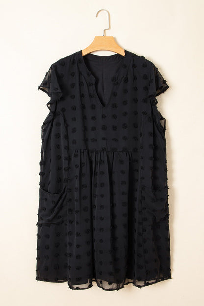 Lilith Plus Size Dotty Textured Ruffled Dress – Black Plus Size/Plus Size Dresses/Plus Size Mini Dresses for Shopify Collective (3 view)
