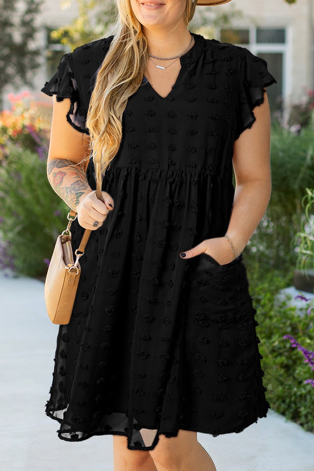 Lilith Plus Size Dotty Textured Ruffled Dress – Black Plus Size/Plus Size Dresses/Plus Size Mini Dresses for Shopify Collective (1 view)